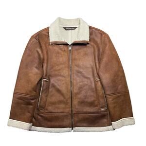 Marc New York Mens L Suede Faux Shearling Jacket Cabin Western Outerwear